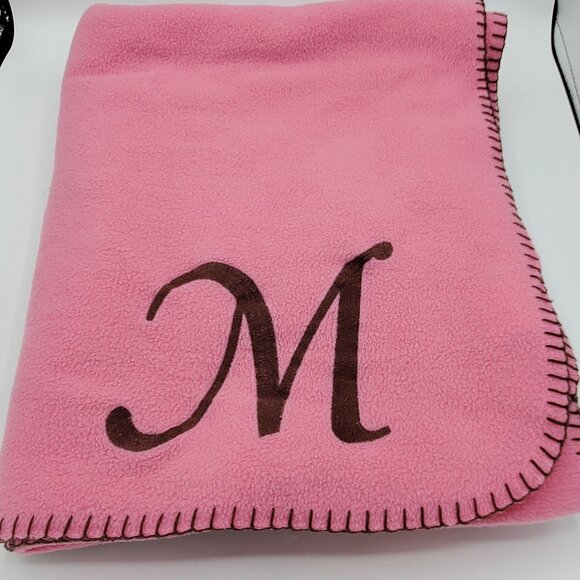 Allure Pink Fleece Monogram M Blanket Throw - Picture 1 of 6